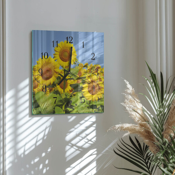 Wanduhr aus glas Sonnenblumen