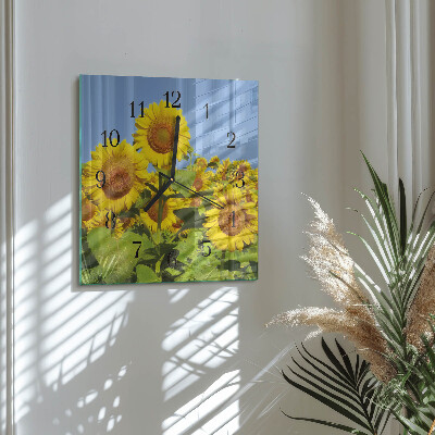 Wanduhr aus glas Sonnenblumen