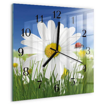 Wanduhr aus glas Blume und Marienkäfer