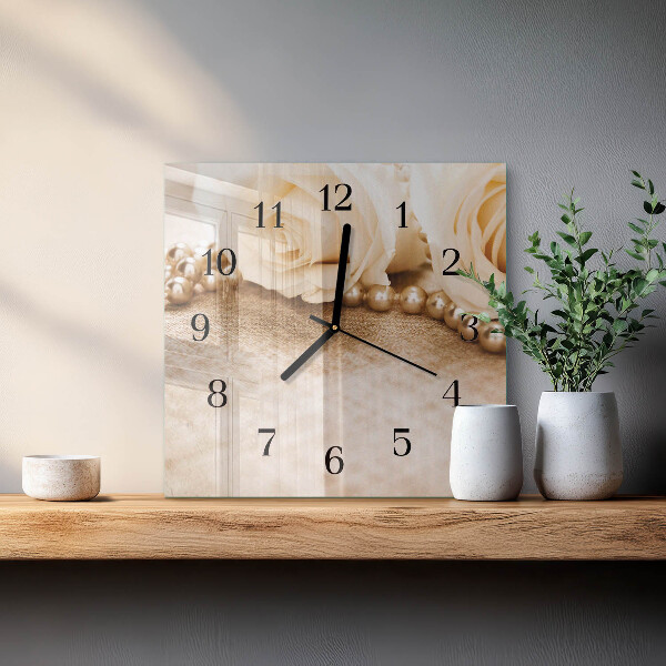 Wanduhr aus glas Vintage Sepia Rosen