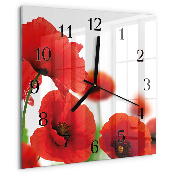Wanduhr aus glas Mohnblumen