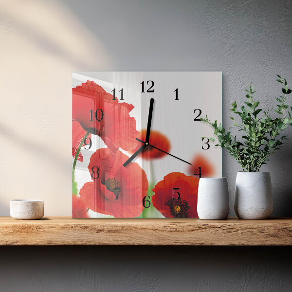 Wanduhr aus glas Mohnblumen