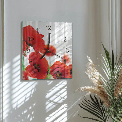 Wanduhr aus glas Mohnblumen
