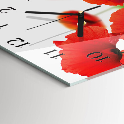 Wanduhr aus glas Mohnblumen