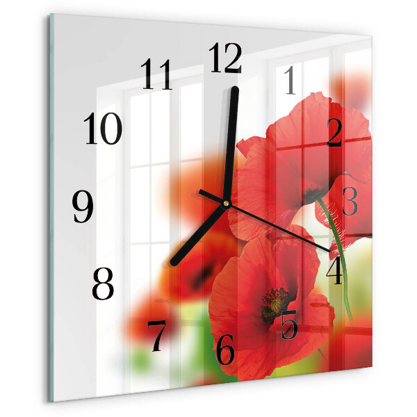Wanduhr aus glas Mohnblumen