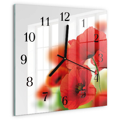 Wanduhr aus glas Mohnblumen