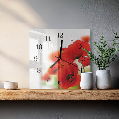 Wanduhr aus glas Mohnblumen
