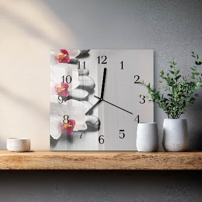 Wanduhr aus glas Orchideensteine