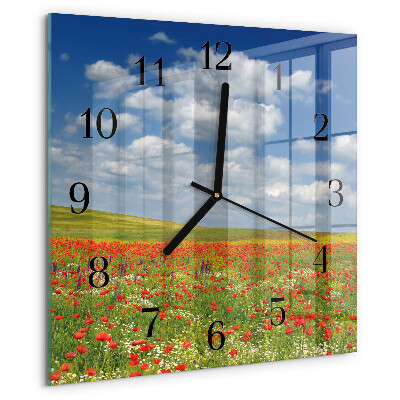 Wanduhr aus glas Mohnfeld