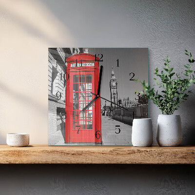 Wanduhr aus glas Rote Telefonzelle