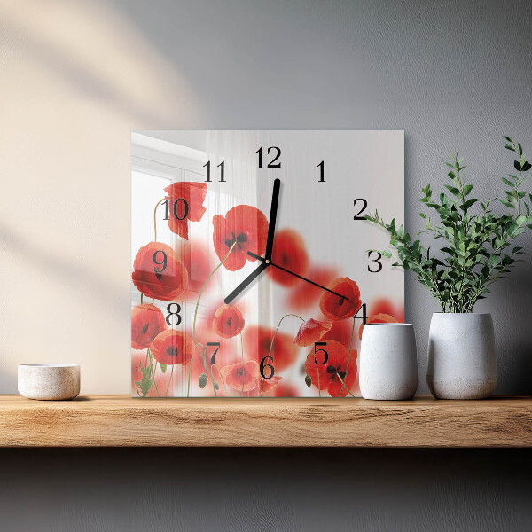 Wanduhr aus glas Mohnblumen
