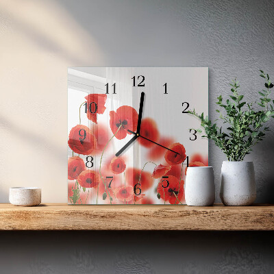 Wanduhr aus glas Mohnblumen