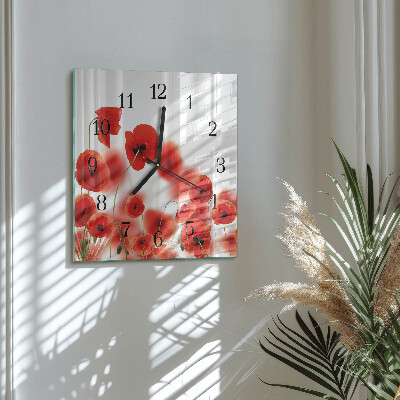 Wanduhr aus glas Mohnblumen