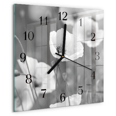 Wanduhr aus glas Mohnblumen