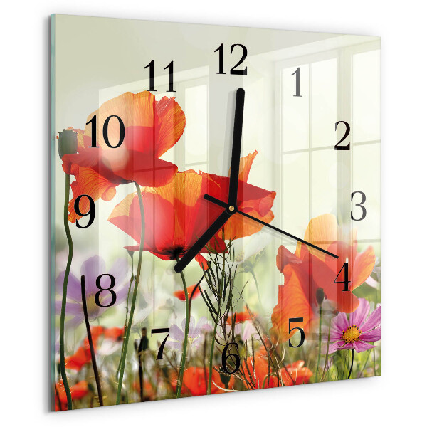Wanduhr aus glas Mohnblumen