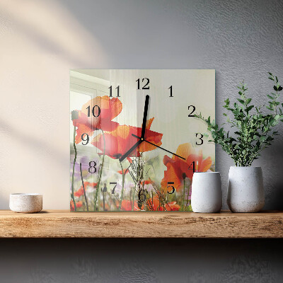 Wanduhr aus glas Mohnblumen