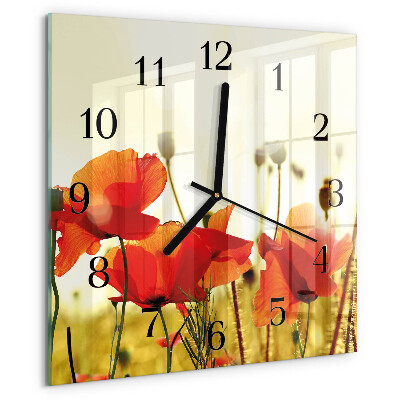 Wanduhr aus glas Mohnblumen