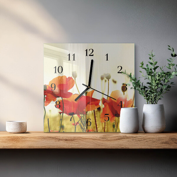 Wanduhr aus glas Mohnblumen