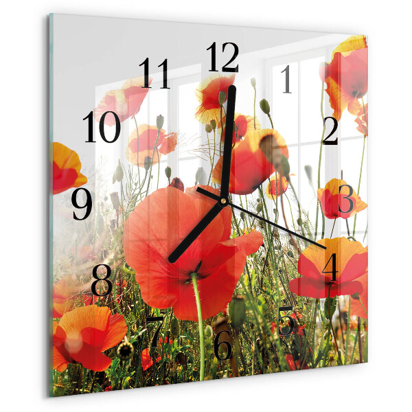 Wanduhr aus glas Mohnblumen