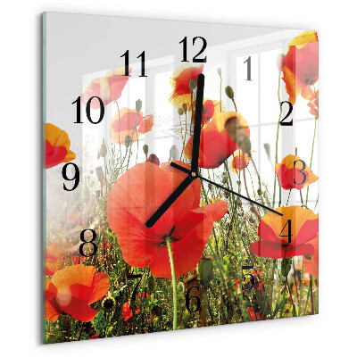 Wanduhr aus glas Mohnblumen