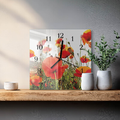 Wanduhr aus glas Mohnblumen