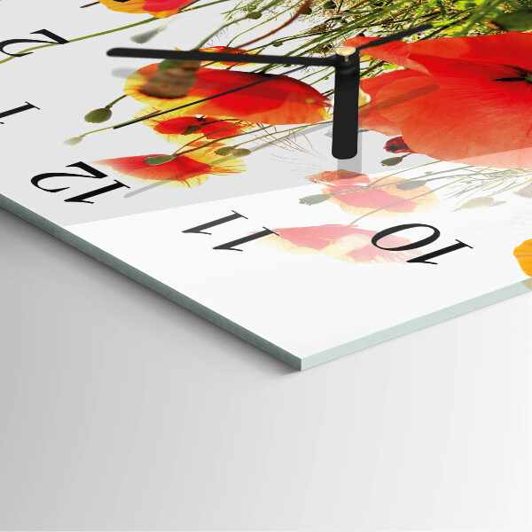 Wanduhr aus glas Mohnblumen
