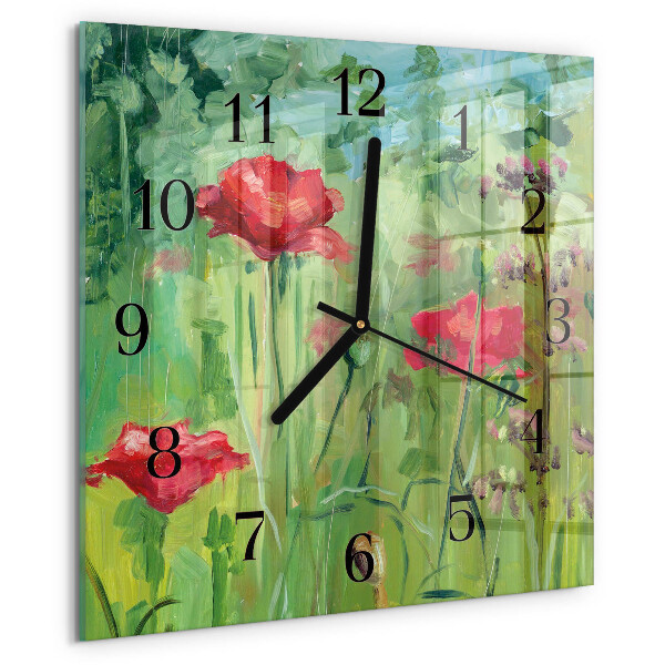 Wanduhr aus glas Mohnblumen