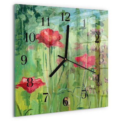 Wanduhr aus glas Mohnblumen
