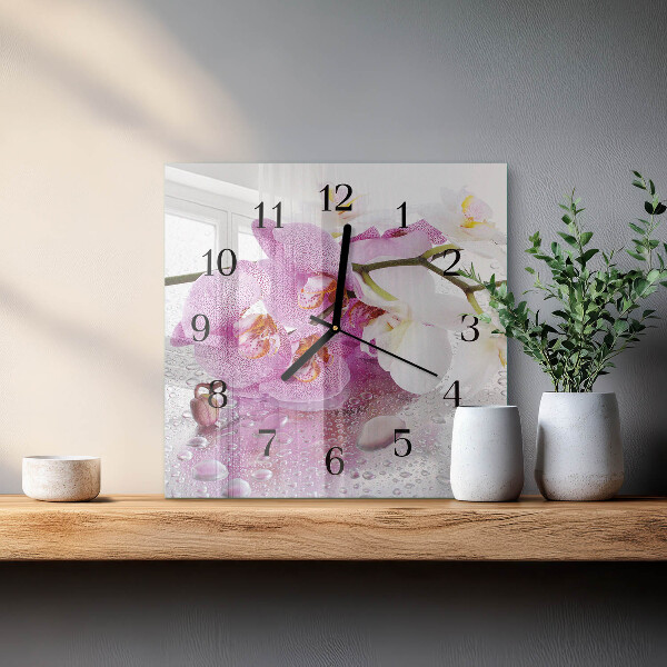 Wanduhr aus glas Orchidee