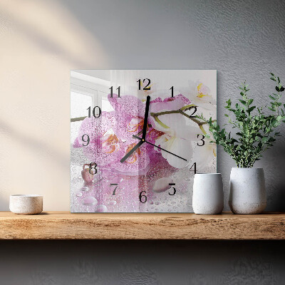 Wanduhr aus glas Orchidee