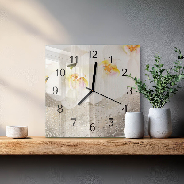Wanduhr aus glas Orchidee