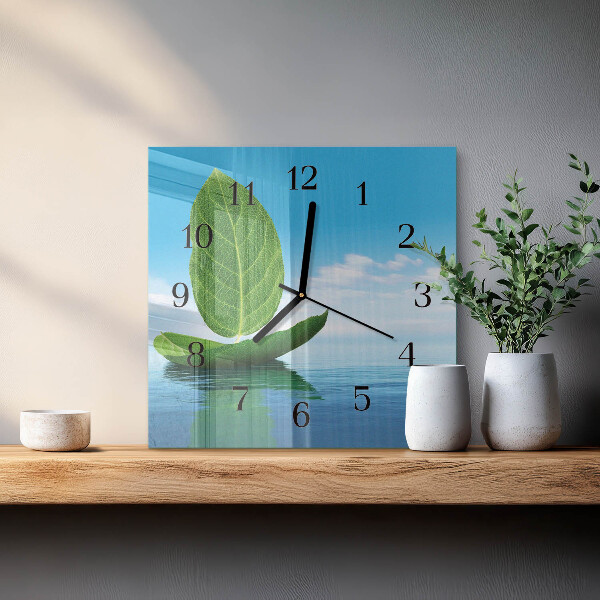 Wanduhr aus glas Blätter