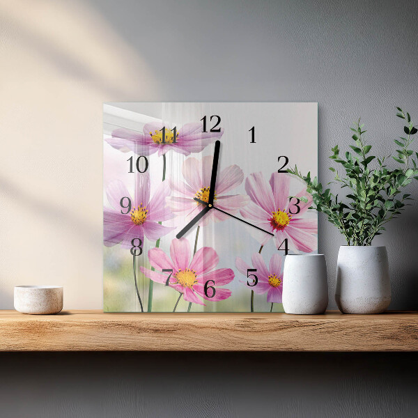 Wanduhr aus glas Blumen