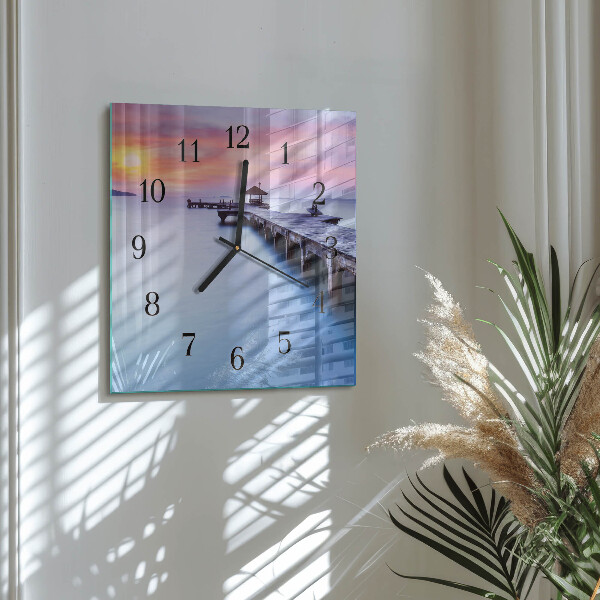 Wanduhr aus glas Holzbrücke