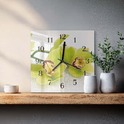Wanduhr aus glas Orchidee