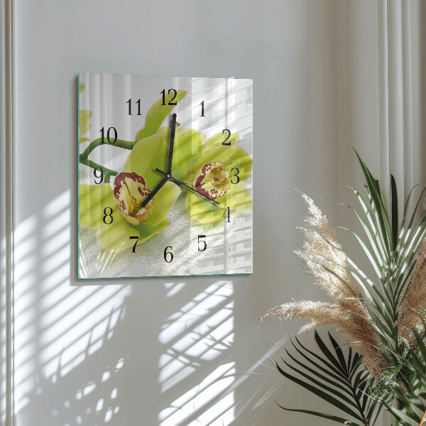 Wanduhr aus glas Orchidee