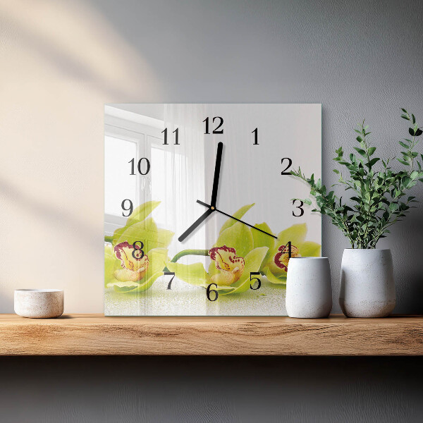Wanduhr aus glas Orchidee