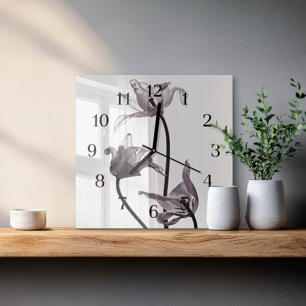 Wanduhr aus glas Blumen