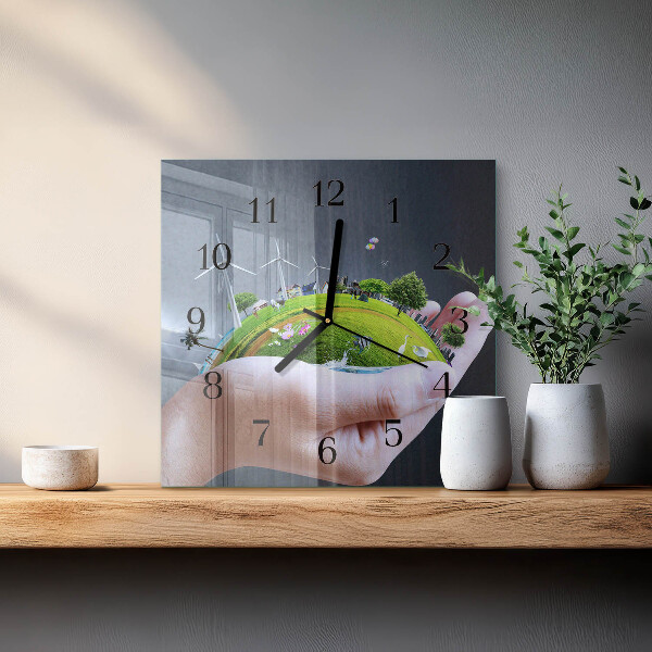Wanduhr aus glas Hand Erde