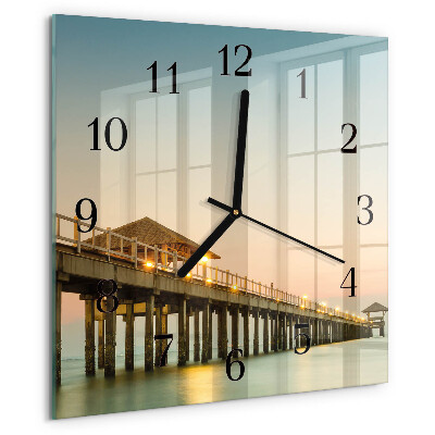 Wanduhr aus glas Holzsteg