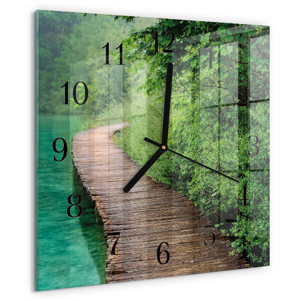 Wanduhr aus glas Holzsteg