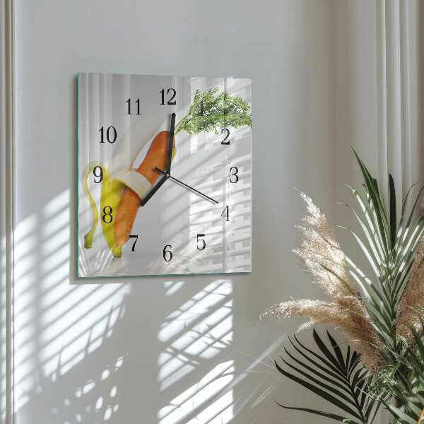Wanduhr aus glas Karotten und Bananen
