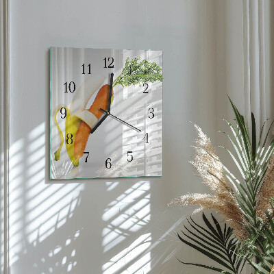 Wanduhr aus glas Karotten und Bananen