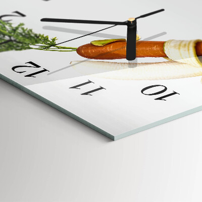 Wanduhr aus glas Karotten und Bananen