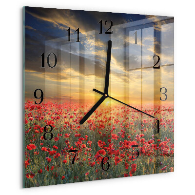 Wanduhr aus glas Mohnfeld