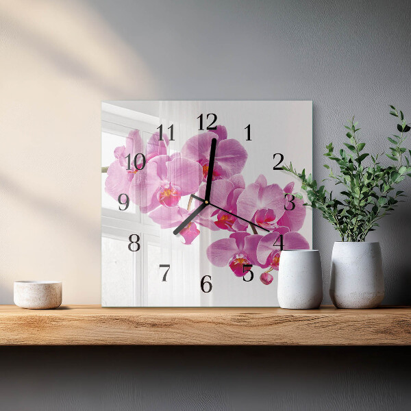 Wanduhr aus glas Orchidee