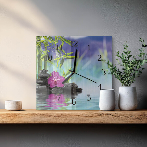 Wanduhr aus glas Spa Orchidee