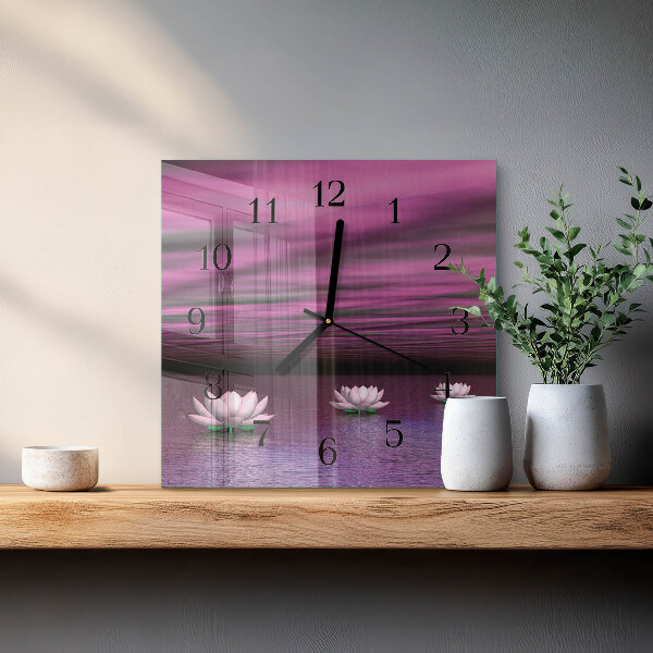 Wanduhr aus glas Seerosen