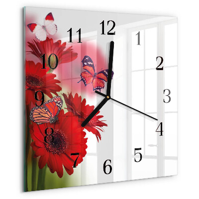 Wanduhr aus glas Gerbera
