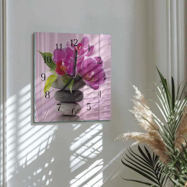 Wanduhr aus glas Orchidee
